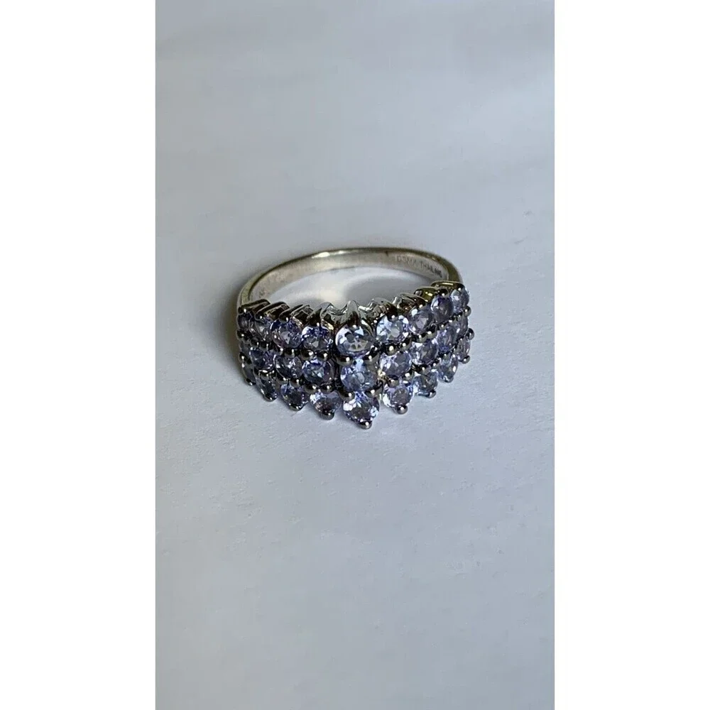 Purple Pyramid Ring Size 7 - 1.6 ct Lolite Rhodium Plated .925 Sterling Silver